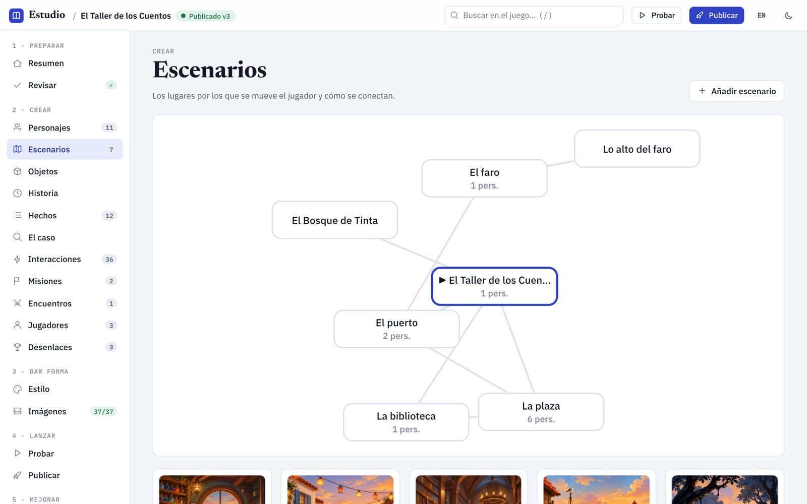 El Estudio: mapa de escenarios