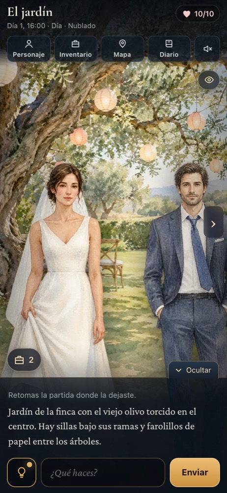 Los novios, Elena y Javier, en el jardín de la finca, en una historia de boda