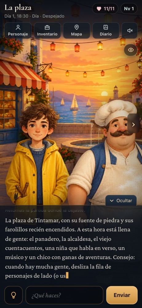 Una escena del juego: la plaza
